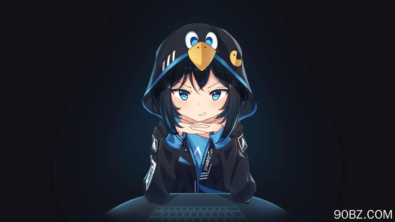 微笑 蓝眼睛 短发 动漫女孩 极简主义 简单背景 兜帽 黑色背景  电脑壁纸 4K壁纸