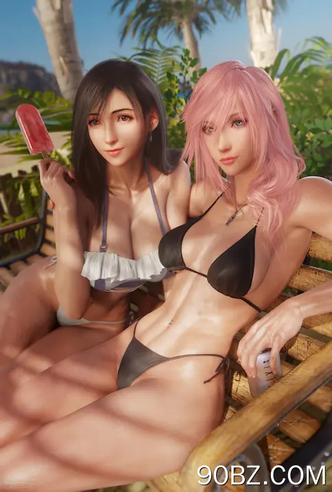 蒂法·洛克哈特，克莱尔·法隆，最终幻想，电子游戏，游戏女角色，CGI，数字艺术，粉丝艺术，里亚妮艺术，比基尼，泳装