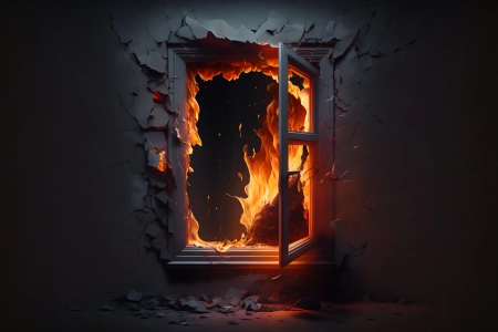 艺术 原图 插图 AI艺术 火 窗 抽象 破坏 4K壁纸 3840x2400
