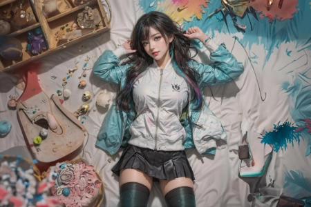  躺下 躺在背上 妇女 多色头发 长发 丝袜 电脑壁纸 4K壁纸 4552x2560