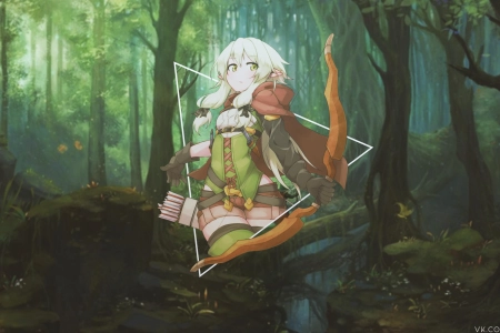 射手 奇幻女孩 动漫 动漫女孩 画中画 森林 电脑壁纸 4K壁纸 3840x2160