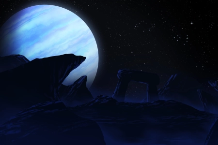  AI艺术 插图 风景 自然 黑暗 夜晚 行星 星星 岩层 环境 天空  电脑壁纸 4K壁纸 3840x2160