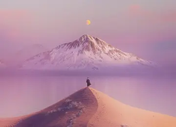 数字艺术 艺术品 插图 景观 海 水 山 沙漠 沙丘 雪 月亮  电脑壁纸 4K壁纸  4096x2304
