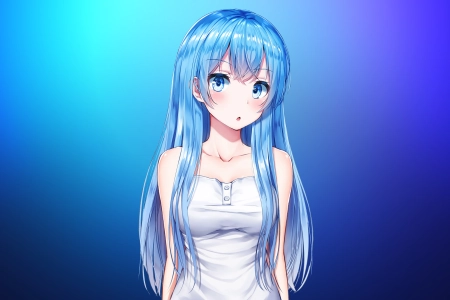 蓝头发 蓝眼睛 动漫 女孩 图片 简单背景 AI艺术 水 蓝色 蓝色背景 4K壁纸 3840x2160