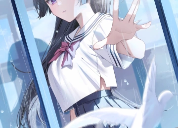 女学生 长发 站立 动漫 女孩 校服 小鸟 阳光 倒影 手机壁纸 4K壁纸  4348x6136