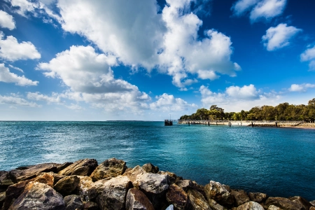 风景 海洋 海岸 海滩 码头 天空 地平线 云 户外  电脑壁纸 4K壁纸 3840x2160
