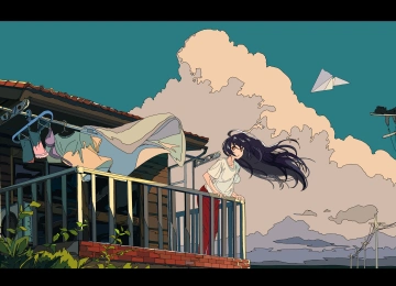 长发 纸飞机 阳台 4K壁纸  5000x2530