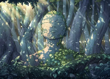 AI艺术 奇幻艺术 雕像 阳光 阳光 森林 树木 自然  电脑壁纸 4K壁纸  3840x2160