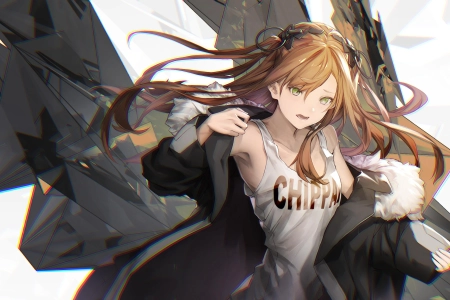  金发碧眼 女人 动漫女孩 动漫 背心 敞开外套  电脑壁纸 4K壁纸 3840x2160