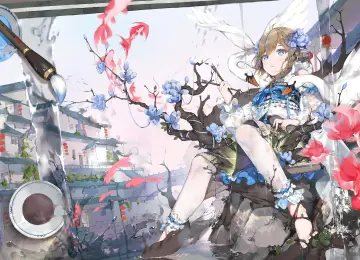 蓝头发 动漫 女孩 鱼 动物 画笔 4K壁纸  3840x2160