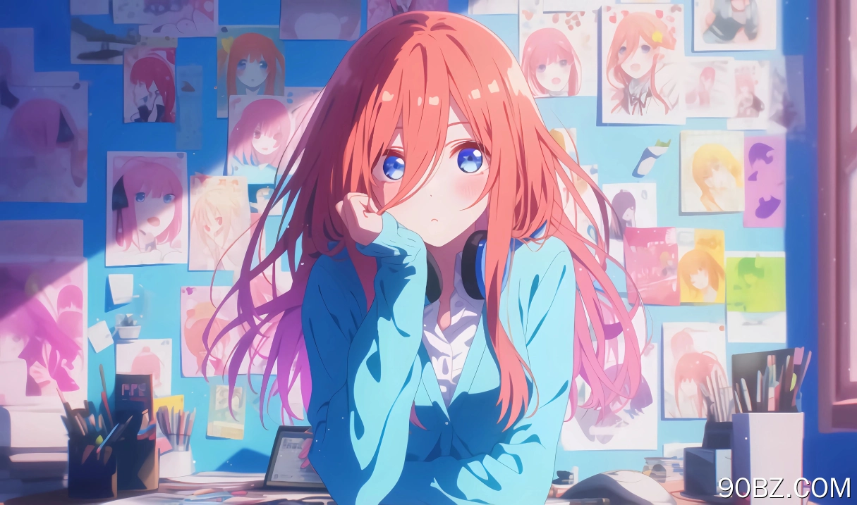 蓝色衣服 动漫 女孩 大头贴 少女 墙纸 4K壁纸