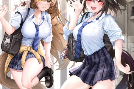  短发 长发 深色头发 动漫 漂亮 动漫女孩 校服 兽耳 赛马娘 黑发 AI艺术  手机壁纸 4K壁纸 4000x4000