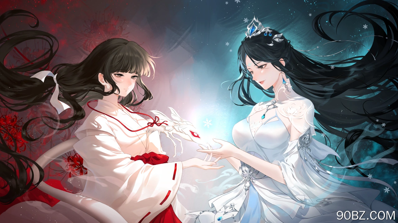 长发 动漫 女孩 头饰 耳环 鲜花 雪花 连衣裙  电脑壁纸 4K壁纸