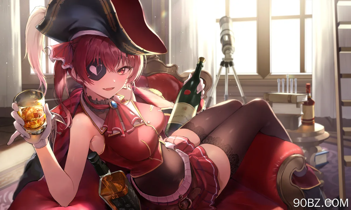 海洋 动漫 动漫女孩 红酒 眼罩 礼服 酒杯 沙发 4K壁纸