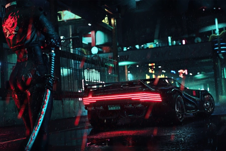 电子游戏 武士 汽车 雨 赛博朋克 电脑壁纸 4K壁纸 3840x2160