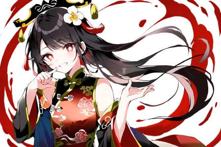 胡桃 原神 红眼睛 动漫女孩 黑发 中国服饰 头发 花  电脑壁纸 4K壁纸 4608x3072