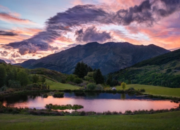 风景 自然 山 云 湖 水 树 夕阳辉光  4K壁纸  3840x2160