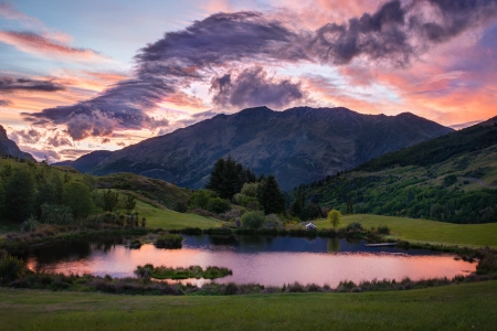 风景 自然 山 云 湖 水 树 夕阳辉光  4K壁纸 3840x2160