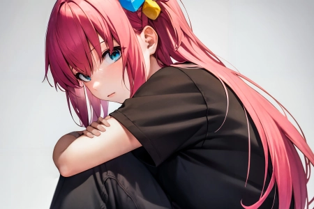 动漫女孩 抱腿 坐着 红色头发 4K壁纸 3840x2160