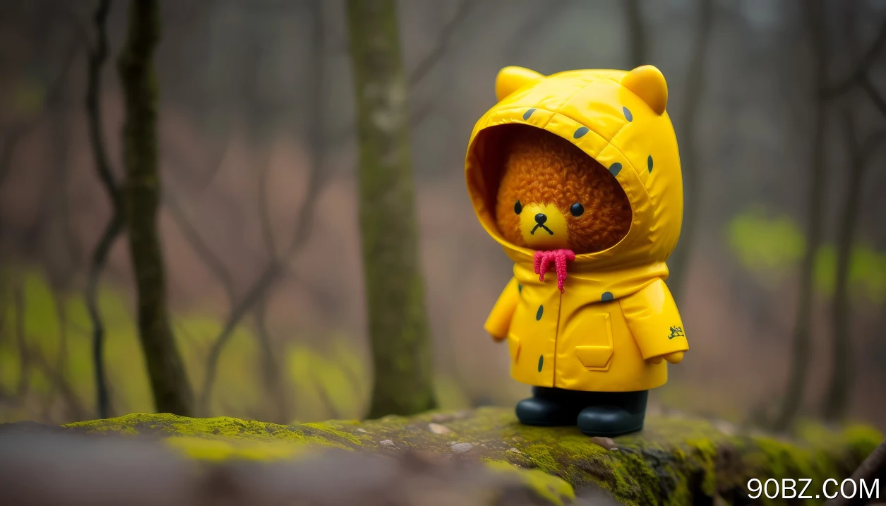 雨衣 小熊 景物 深林 简单背景 4K壁纸