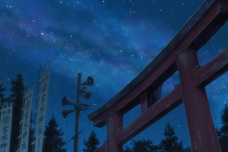  动漫 夜 星星 天空 建筑  电脑壁纸 4K壁纸 3840x2160