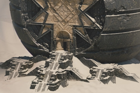 AI艺术 插图 寺庙 废墟 古代 科幻小说 建筑 沙漠 4K壁纸 6000x3074