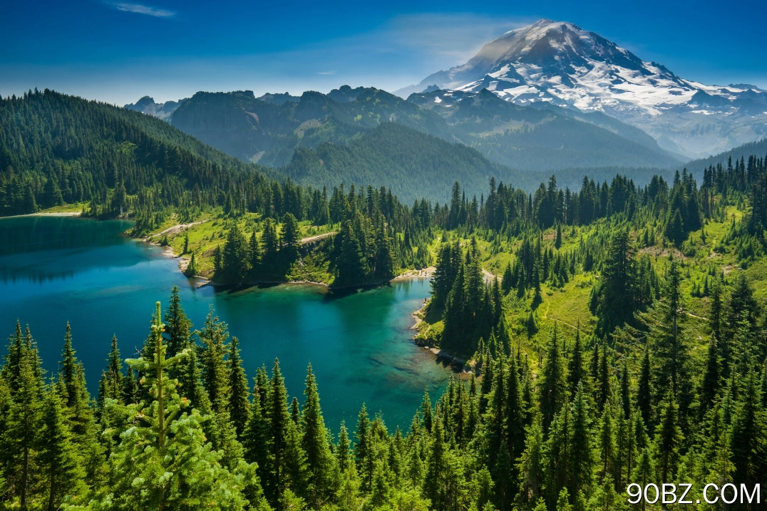 自然 尤尼斯湖 森林 山脉 湖泊 风景 树木 水 雪峰 华盛顿州  电脑壁纸 4K壁纸