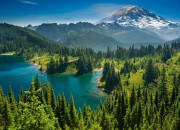 自然 尤尼斯湖 森林 山脉 湖泊 风景 树木 水 雪峰 华盛顿州  电脑壁纸 4K壁纸  3840x2560