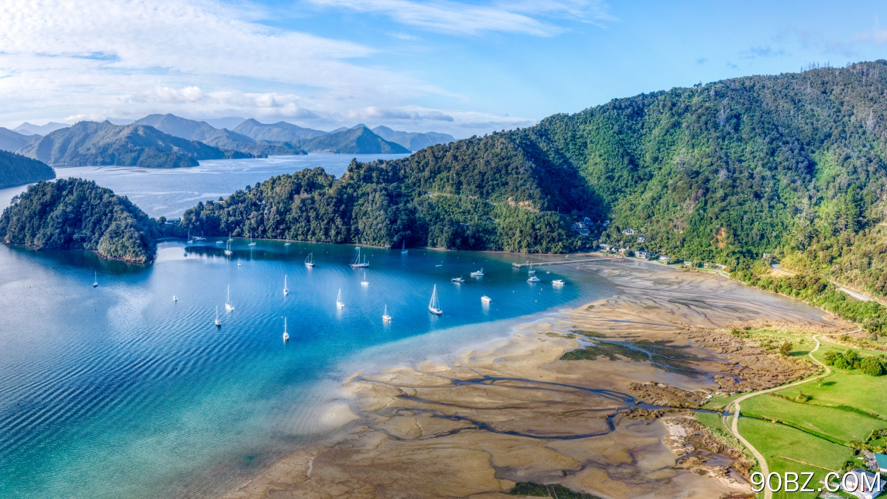 风景 水 山脉 海湾 船 新西兰 皮克顿 海滩 丘陵 