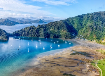 风景 水 山脉 海湾 船 新西兰 皮克顿 海滩 丘陵   3840x2160