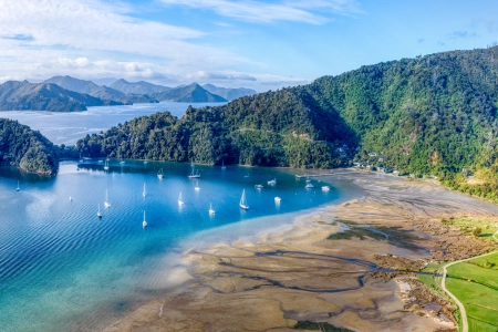 风景 水 山脉 海湾 船 新西兰 皮克顿 海滩 丘陵  3840x2160