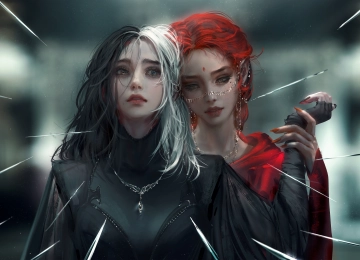 梦幻女孩 红发 梦幻艺术 异瞳 双色调头发 4K壁纸  4000x2400