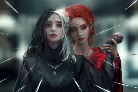 梦幻女孩 红发 梦幻艺术 异瞳 双色调头发 4K壁纸 4000x2400
