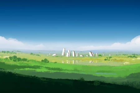 优雅 AI艺术 图片 插图 环境 风景 田野 云 绿色 宽屏 天空 草地 4K壁纸 5640x2400