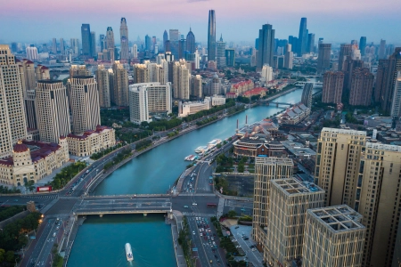 城市 景观 建筑 摩天大楼 河流 桥梁 船 水 天津 中国  电脑壁纸 4K壁纸 3840x2160