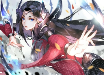 英雄联盟 蓝眼睛 电子游戏 雨 黑发 动漫 女孩 4K壁纸  3840x2160