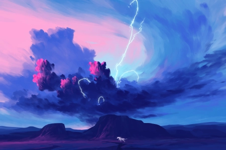 数字艺术 艺术品 插图 风景 自然 天空 云 风暴 闪电 马 电脑壁纸 4K壁纸 3840x2160