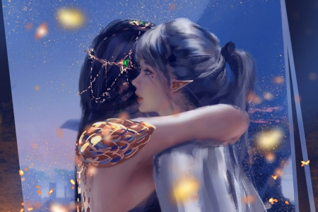 女人 拥抱 公主 马尾辫 眼底痣 电脑壁纸 4K壁纸 4900x2910