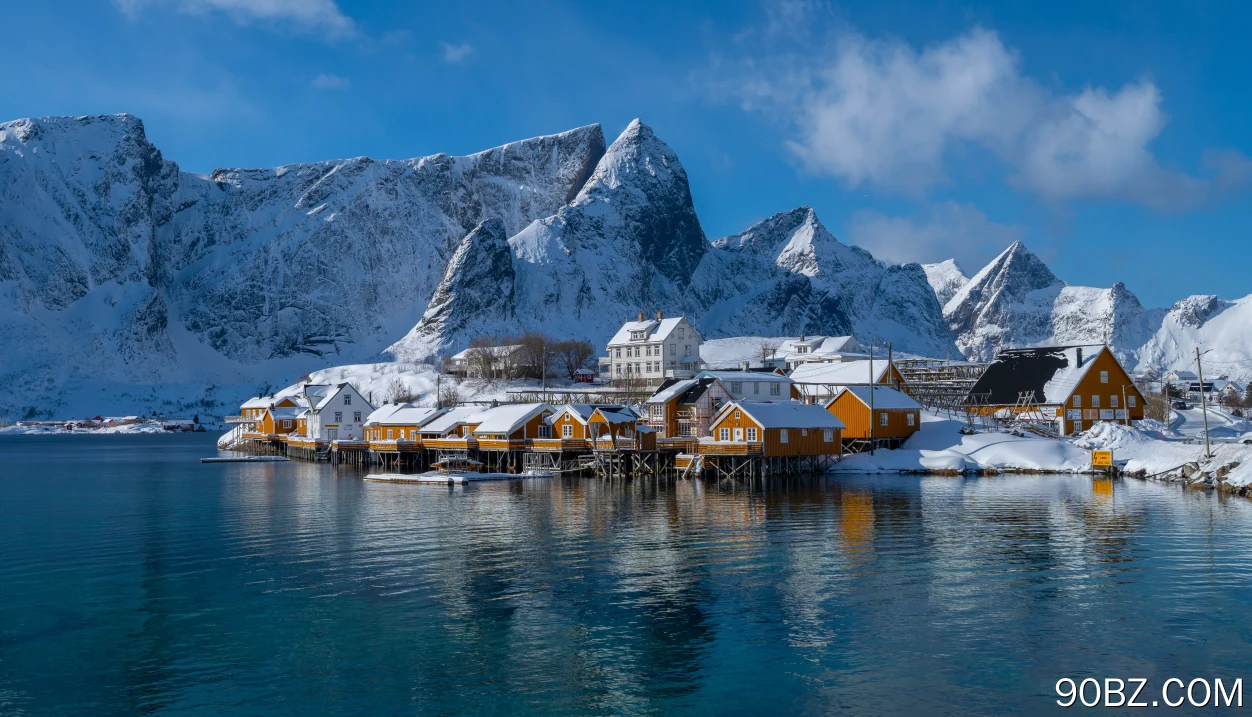 自然 风景 房屋 村庄 山脉 雪 冬天 云 天空 水 码头 4K壁纸