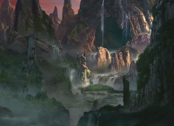 风景 瀑布 岩石 绘画 概念设计 艺术 电脑壁纸 4K壁纸  3840x2520