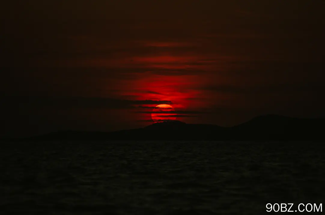 山脉 红日 黑暗 日落 太阳 大海 户外 4K壁纸