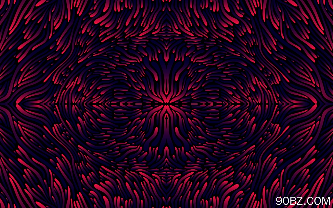 数字艺术 结构 抽象 红色 蓝色 波浪 对称 触手 4K壁纸