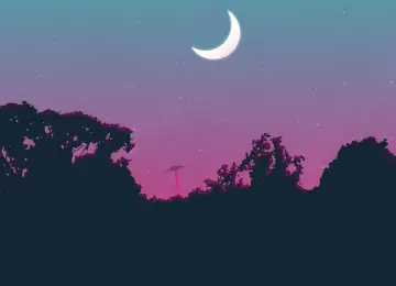 星夜 不明飞行物 树木 外星人入侵 AI艺术 月亮 剪影 4K壁纸  3840x2160