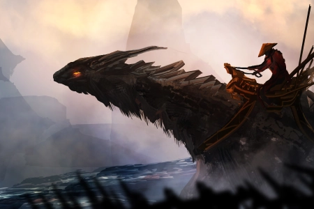 幻想艺术 武士 龙 生物 绘画 概念设计 电脑壁纸 4K壁纸 6600x3600