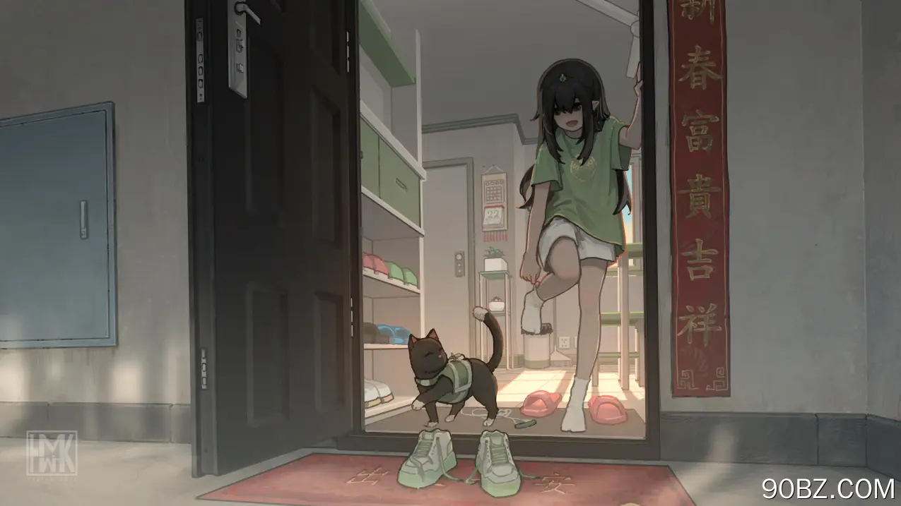 单腿站立 动漫 动漫女孩 猫 鞋子 袜子 电脑壁纸 4K壁纸