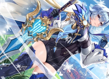 蓝头发 动漫 女孩 尤拉 原神 黄眼睛 剑 武器 4K壁纸  4000x2500