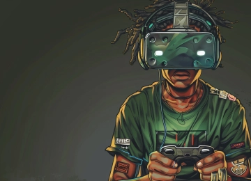 游戏玩家 辫子 插图 VR耳机 虚拟现实耳机 控制器 视频游戏 电脑壁纸 4K壁纸  5824x3264