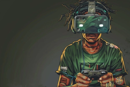 游戏玩家 辫子 插图 VR耳机 虚拟现实耳机 控制器 视频游戏 电脑壁纸 4K壁纸 5824x3264