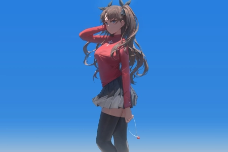 站立 动漫 动漫女孩 简单的背景 双尾 裙子 迷你裙  电脑壁纸 4K壁纸 5124x2882