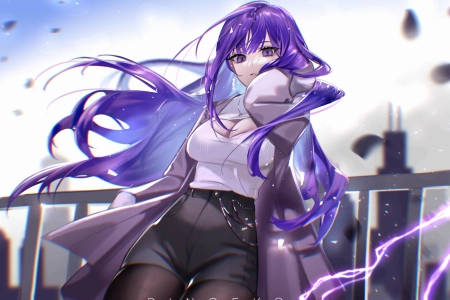 紫发 原神 动漫 女孩 紫眼 4K壁纸 5361x4147